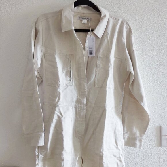 Outerknown Jumpsuit SHORTS Sz SM, Natural Cream, Long Sleeve, Zip up, Pockets! - Picture 5 of 6